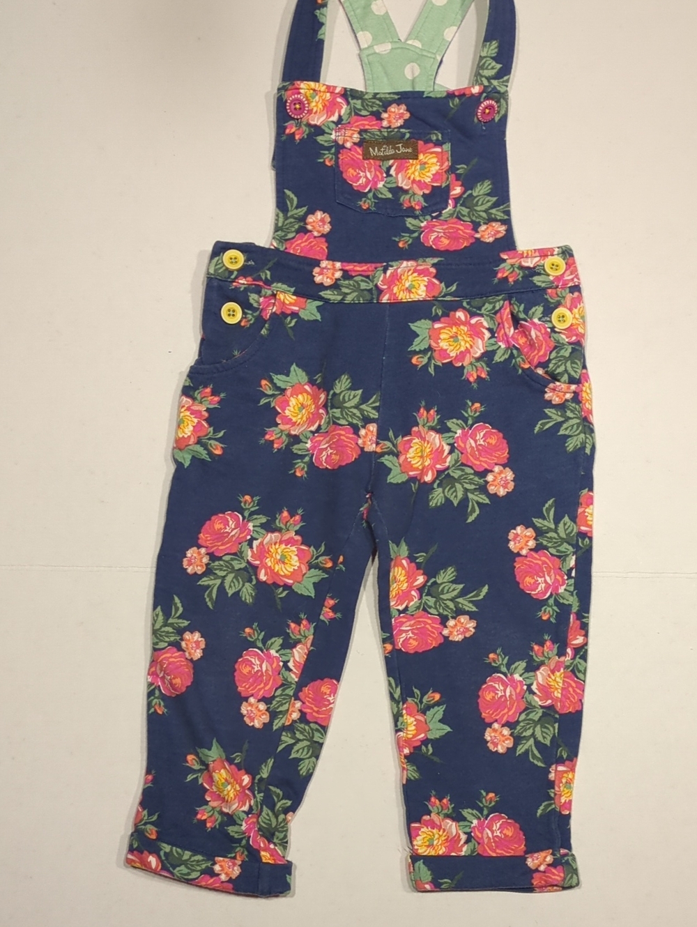 Matilda Jane Navy Floral Overalls with Pink & Yellow Roses